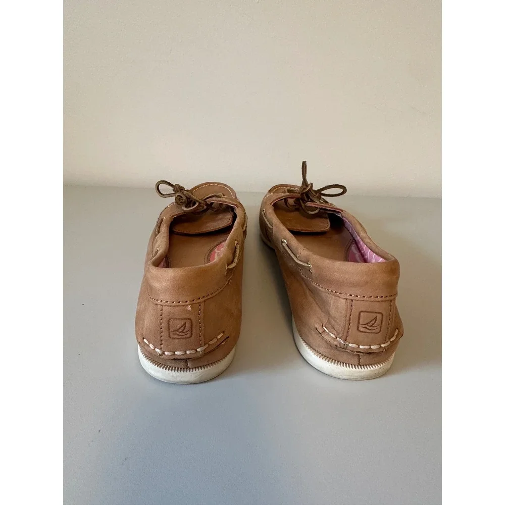 Sperry Top-Sider Tan Leather Boat Shoes with Pink Sole | Size 9.5